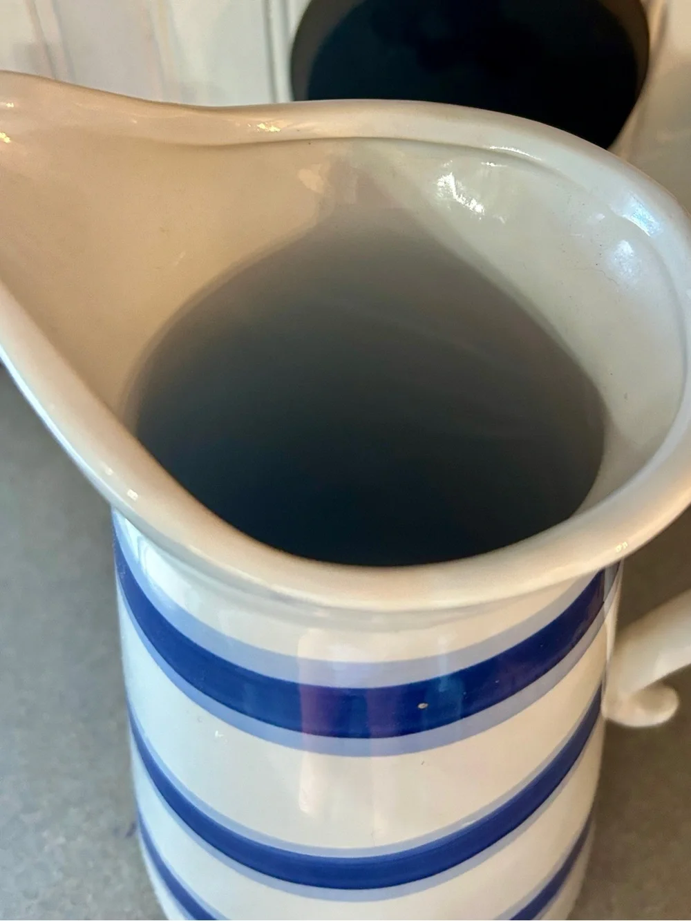 Blue Stripe Ceramic Pitcher - White and Blue